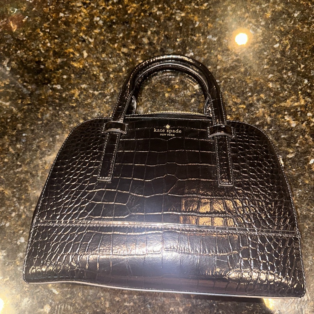 kate spade katy croc embossed leather black shoulder bag